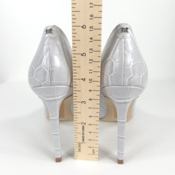 NWB SAM EDELMAN LEATHER UPPER‎ BETH GREY CROCPRT PU Pumps Stiletto Heel Sz 6M - Picture 7 of 16